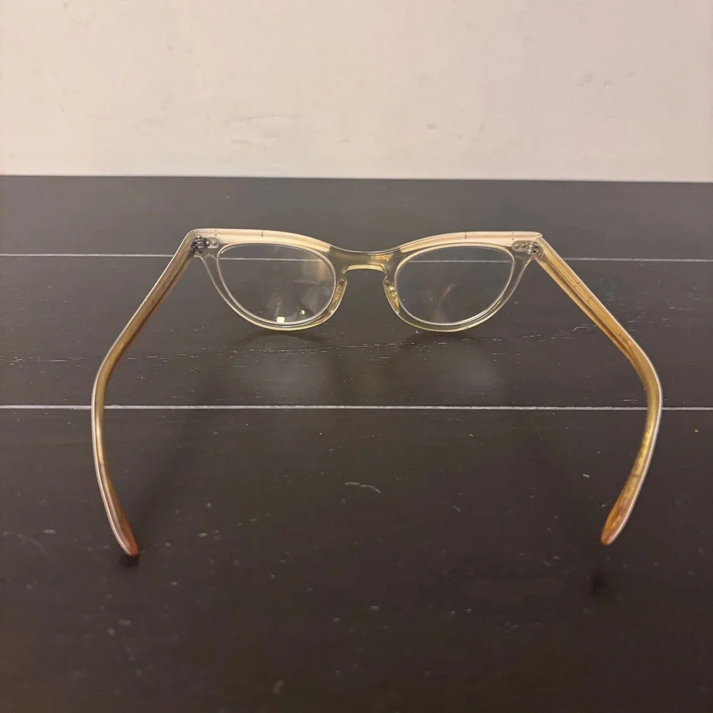 Vintage Shuron‎ Cat Eye FRAMES 5 1/4 US Grey Aluminum Brow Rhinestone Amber 50s